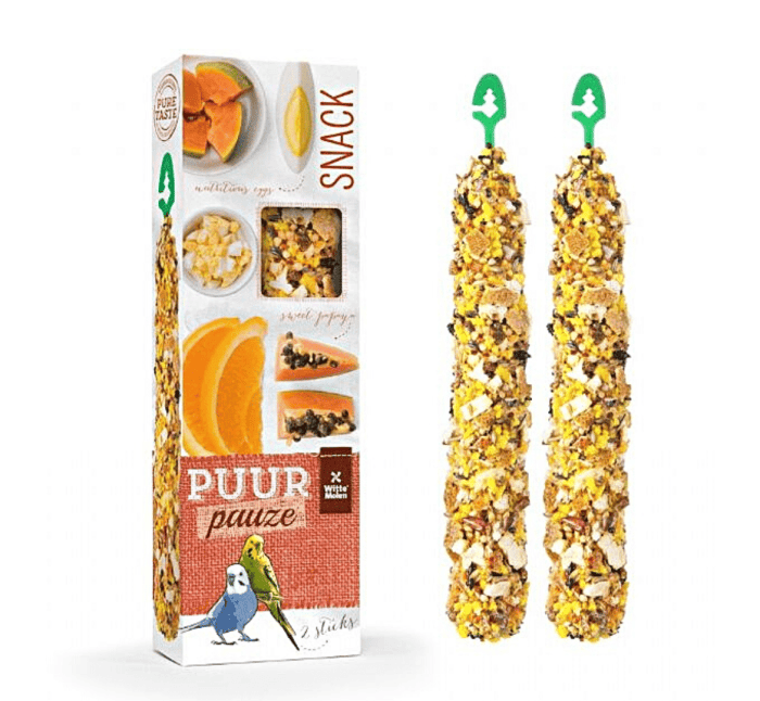 WM Puur Pauze Seed Sticks Budgie – Æble & Hy WM PUUR PAUZE SEED STICKS BUDGIE – Eksotisk Frugt & Ægben