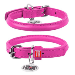 Waudog Rundsyet Læder Halsbånd Pink